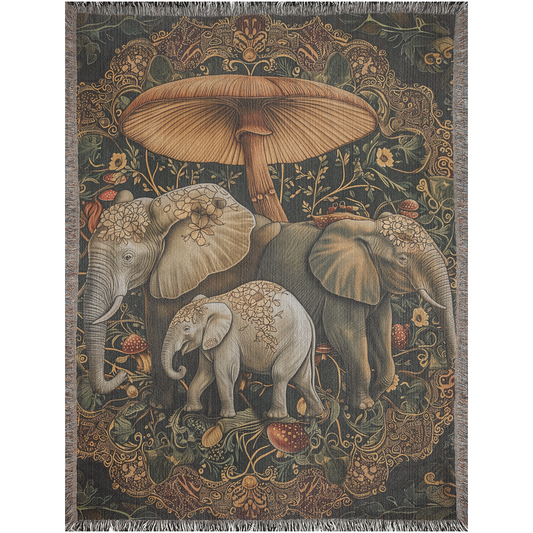 Elephant Mushroom 100% Cotton Woven Blanket